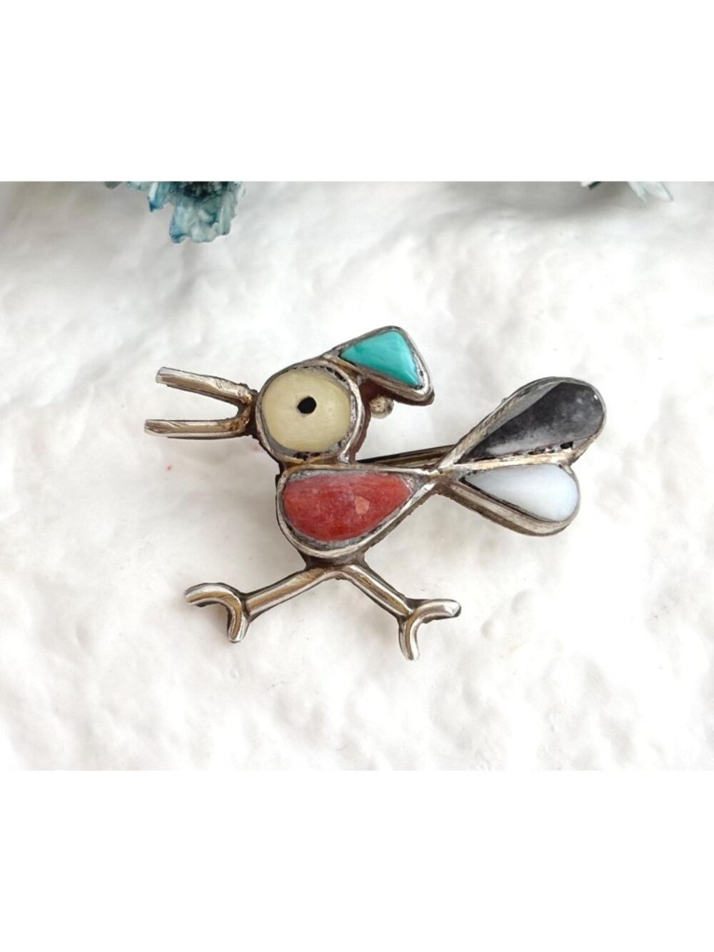 Zuni Pueblo Road Runner Sterling Silver 925 Vintage Brooch Pin | Pendant